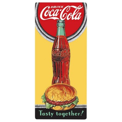 Enseigne Coca-Cola en métal avec relief / Tasty together !